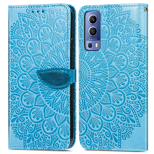 Leather Case Stands Fashionable Pattern Flip Cover Holder S04D for Vivo Y52 5G Blue