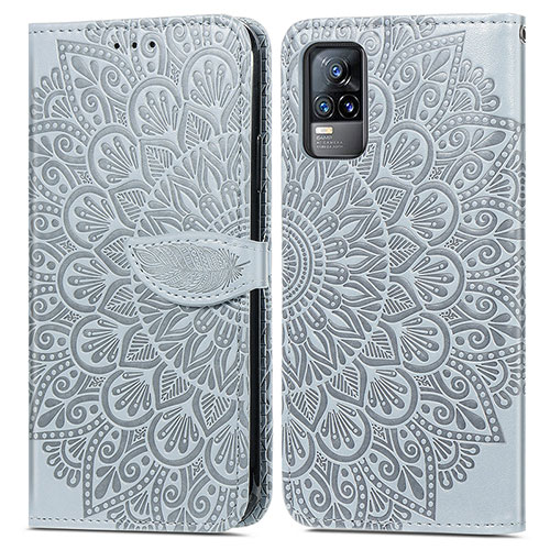 Leather Case Stands Fashionable Pattern Flip Cover Holder S04D for Vivo Y73 (2021) Gray