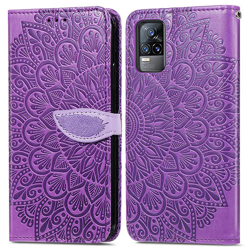 Leather Case Stands Fashionable Pattern Flip Cover Holder S04D for Vivo Y73 (2021) Purple