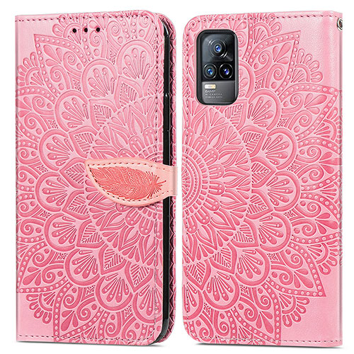 Leather Case Stands Fashionable Pattern Flip Cover Holder S04D for Vivo Y73 (2021) Rose Gold