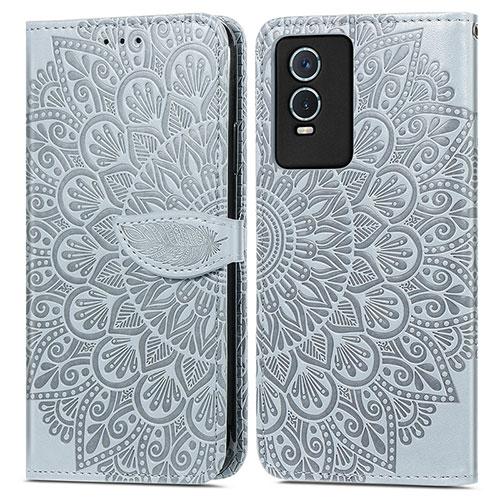 Leather Case Stands Fashionable Pattern Flip Cover Holder S04D for Vivo Y74s 5G Gray