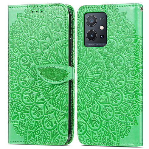 Leather Case Stands Fashionable Pattern Flip Cover Holder S04D for Vivo Y75 5G Green
