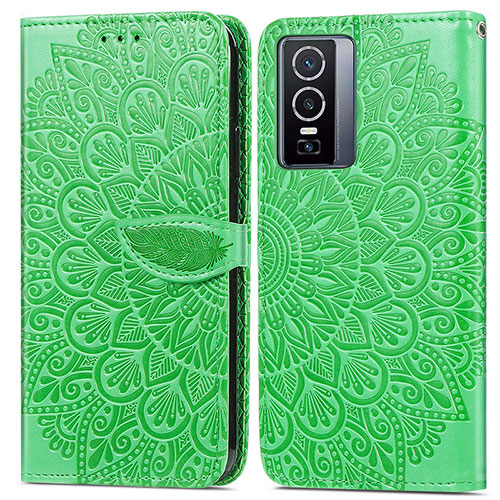 Leather Case Stands Fashionable Pattern Flip Cover Holder S04D for Vivo Y76 5G Green