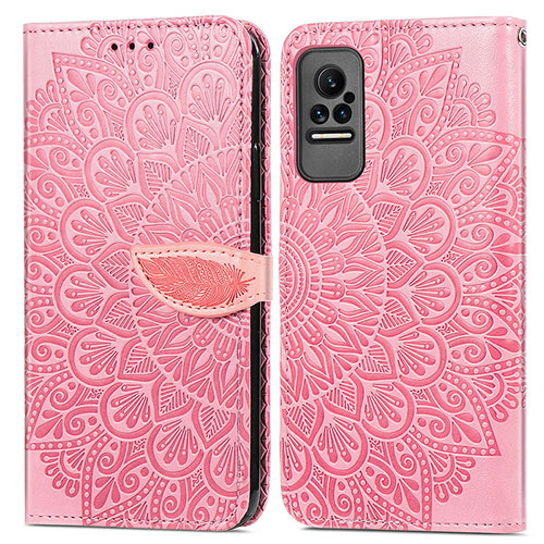 Leather Case Stands Fashionable Pattern Flip Cover Holder S04D for Xiaomi Civi 1S 5G Rose Gold