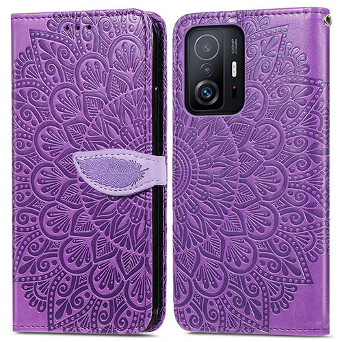 Leather Case Stands Fashionable Pattern Flip Cover Holder S04D for Xiaomi Mi 11T 5G Purple