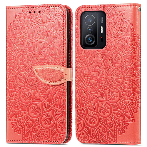 Leather Case Stands Fashionable Pattern Flip Cover Holder S04D for Xiaomi Mi 11T 5G Red