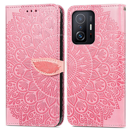 Leather Case Stands Fashionable Pattern Flip Cover Holder S04D for Xiaomi Mi 11T Pro 5G Rose Gold