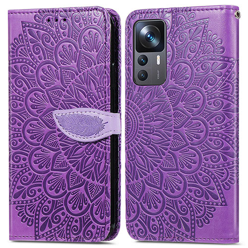 Leather Case Stands Fashionable Pattern Flip Cover Holder S04D for Xiaomi Mi 12T 5G Purple