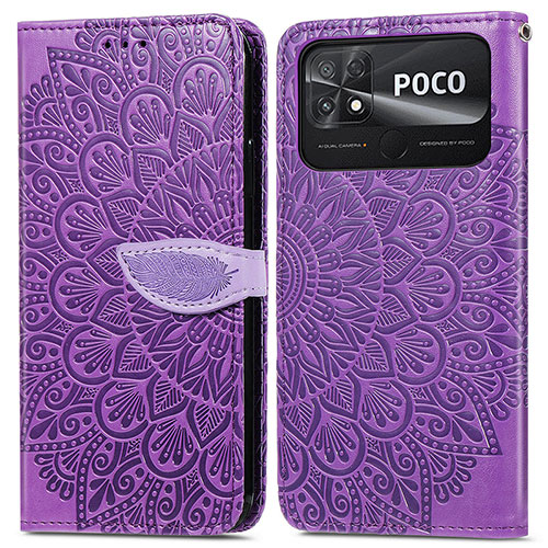 Leather Case Stands Fashionable Pattern Flip Cover Holder S04D for Xiaomi Poco C40 Purple