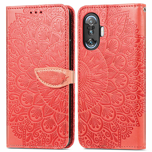 Leather Case Stands Fashionable Pattern Flip Cover Holder S04D for Xiaomi Poco F3 GT 5G Red