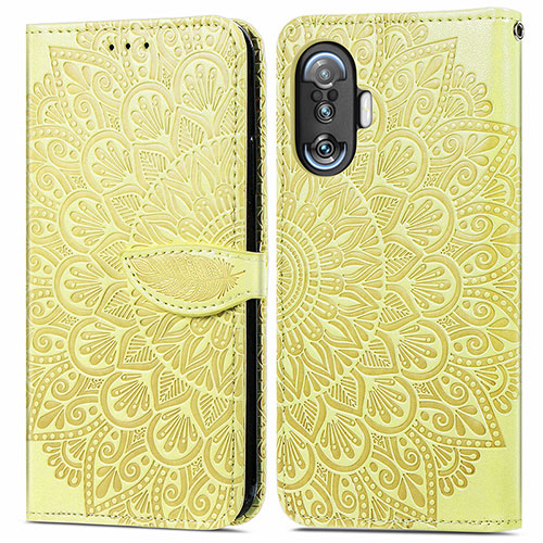 Leather Case Stands Fashionable Pattern Flip Cover Holder S04D for Xiaomi Poco F3 GT 5G Yellow