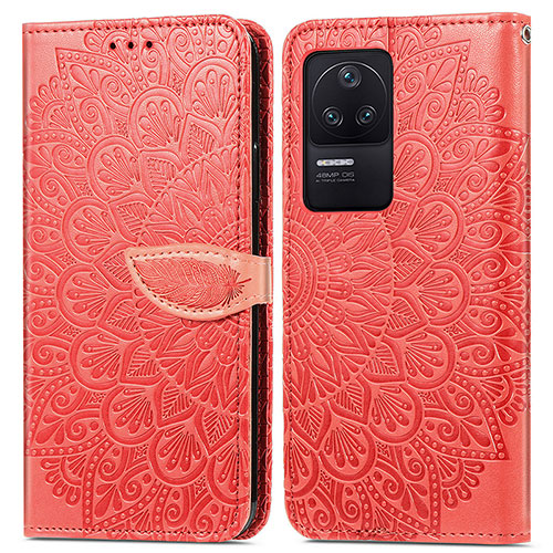 Leather Case Stands Fashionable Pattern Flip Cover Holder S04D for Xiaomi Poco F4 5G Red