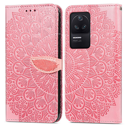 Leather Case Stands Fashionable Pattern Flip Cover Holder S04D for Xiaomi Poco F4 5G Rose Gold