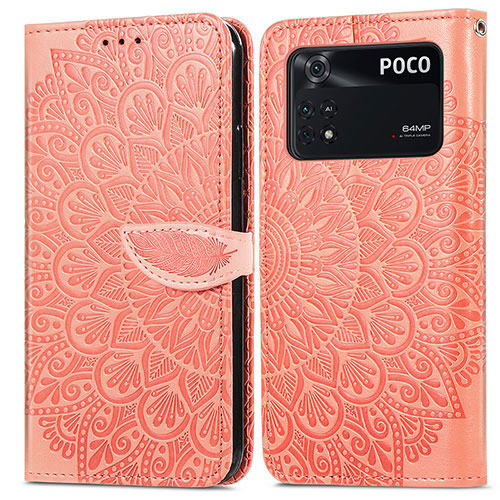 Leather Case Stands Fashionable Pattern Flip Cover Holder S04D for Xiaomi Poco M4 Pro 4G Orange