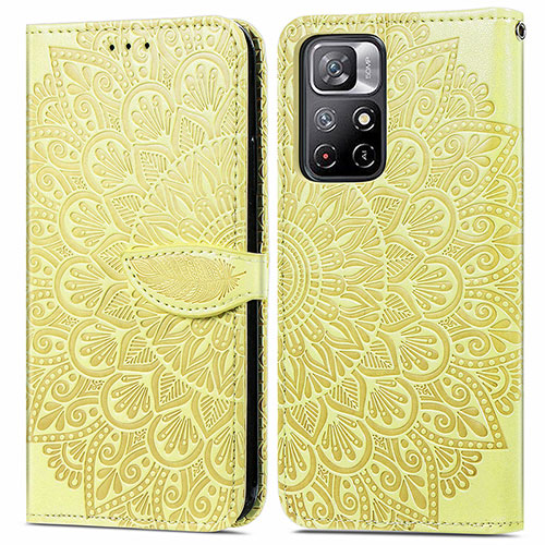 Leather Case Stands Fashionable Pattern Flip Cover Holder S04D for Xiaomi Poco M4 Pro 5G Yellow