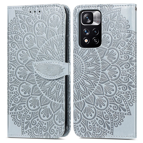 Leather Case Stands Fashionable Pattern Flip Cover Holder S04D for Xiaomi Poco X4 NFC Gray