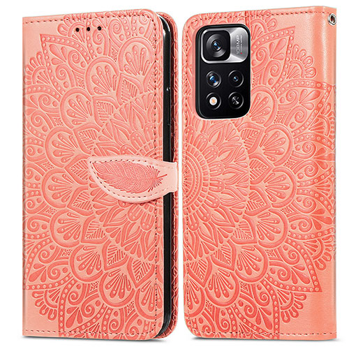 Leather Case Stands Fashionable Pattern Flip Cover Holder S04D for Xiaomi Poco X4 NFC Orange