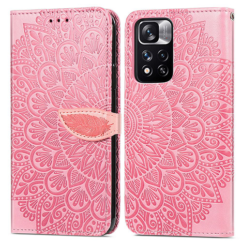 Leather Case Stands Fashionable Pattern Flip Cover Holder S04D for Xiaomi Poco X4 NFC Rose Gold