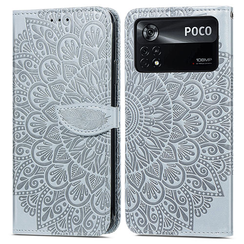 Leather Case Stands Fashionable Pattern Flip Cover Holder S04D for Xiaomi Poco X4 Pro 5G Gray