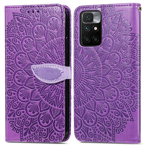 Leather Case Stands Fashionable Pattern Flip Cover Holder S04D for Xiaomi Redmi 10 (2022) Purple