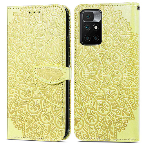 Leather Case Stands Fashionable Pattern Flip Cover Holder S04D for Xiaomi Redmi 10 4G Yellow