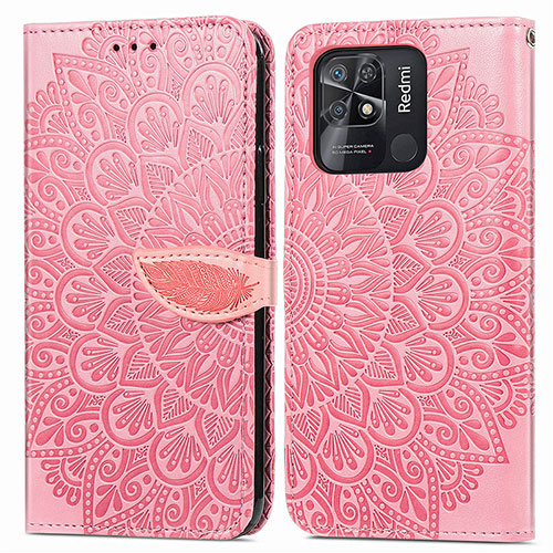 Leather Case Stands Fashionable Pattern Flip Cover Holder S04D for Xiaomi Redmi 10 India Rose Gold