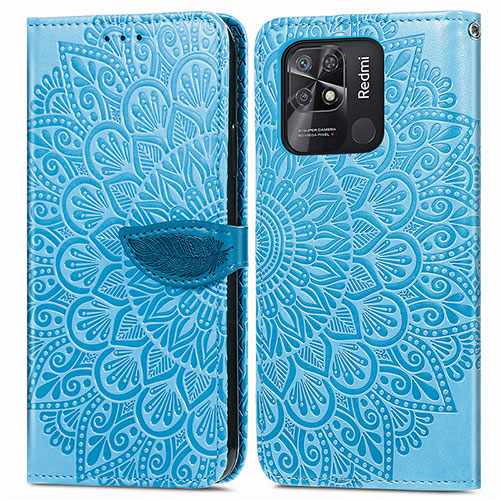 Leather Case Stands Fashionable Pattern Flip Cover Holder S04D for Xiaomi Redmi 10 Power Blue
