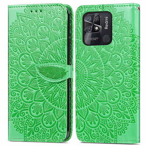 Leather Case Stands Fashionable Pattern Flip Cover Holder S04D for Xiaomi Redmi 10 Power Green