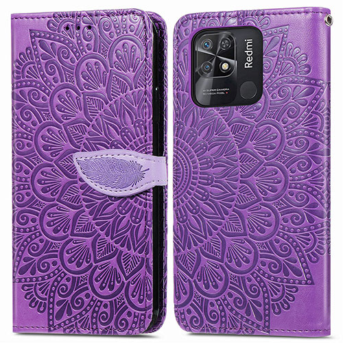 Leather Case Stands Fashionable Pattern Flip Cover Holder S04D for Xiaomi Redmi 10 Power Purple