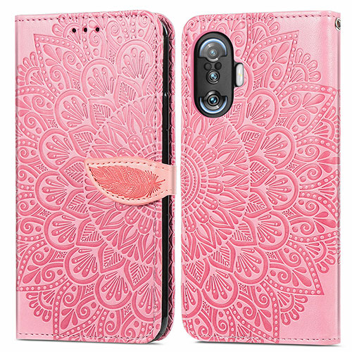 Leather Case Stands Fashionable Pattern Flip Cover Holder S04D for Xiaomi Redmi K40 Gaming 5G Rose Gold