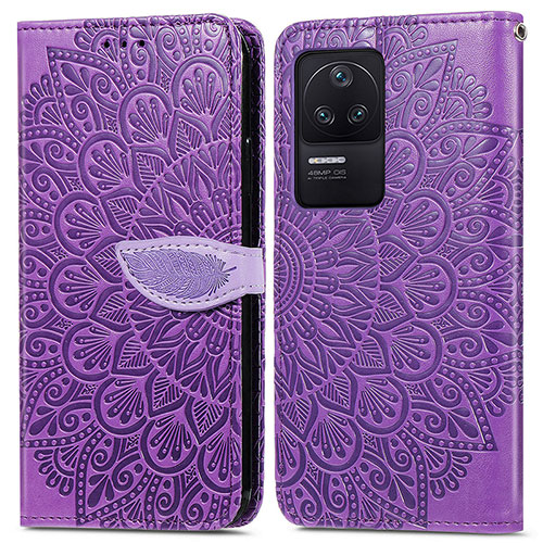 Leather Case Stands Fashionable Pattern Flip Cover Holder S04D for Xiaomi Redmi K40S 5G Purple