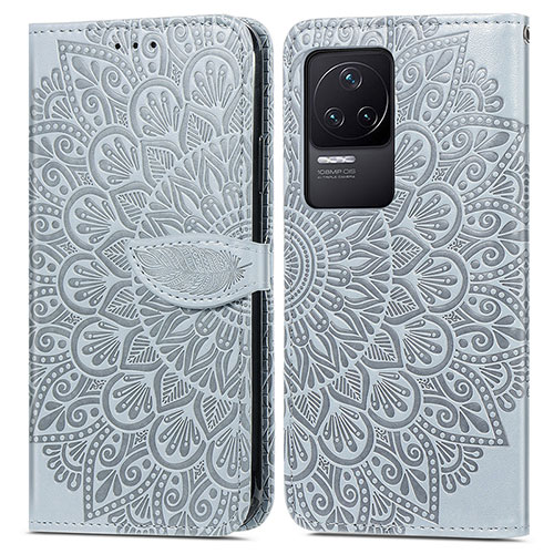 Leather Case Stands Fashionable Pattern Flip Cover Holder S04D for Xiaomi Redmi K50 5G Gray