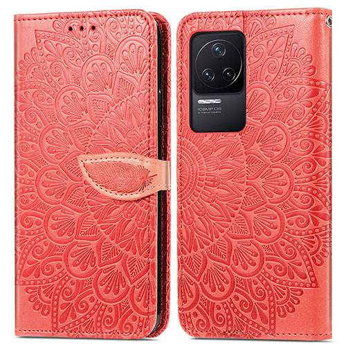 Leather Case Stands Fashionable Pattern Flip Cover Holder S04D for Xiaomi Redmi K50 5G Red