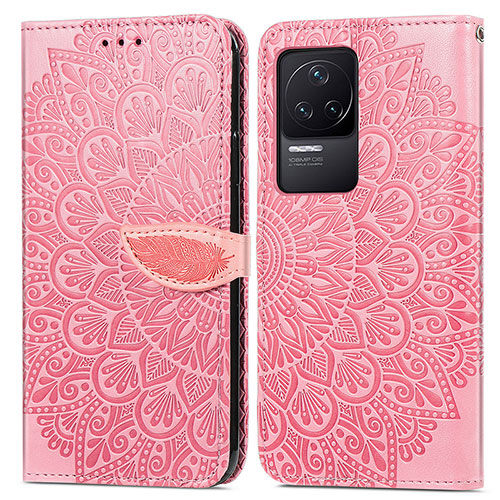 Leather Case Stands Fashionable Pattern Flip Cover Holder S04D for Xiaomi Redmi K50 5G Rose Gold