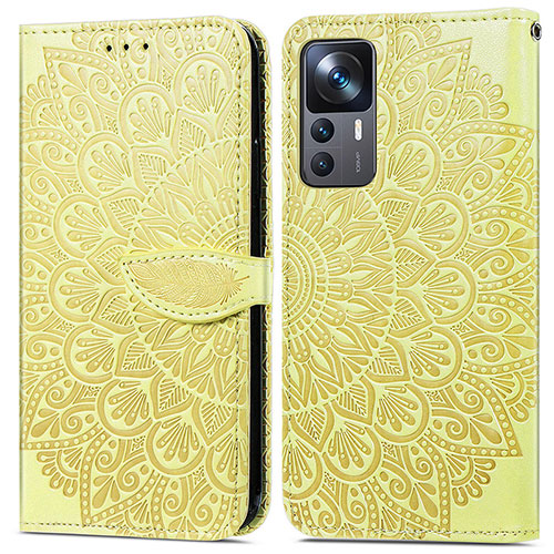 Leather Case Stands Fashionable Pattern Flip Cover Holder S04D for Xiaomi Redmi K50 Ultra 5G Yellow