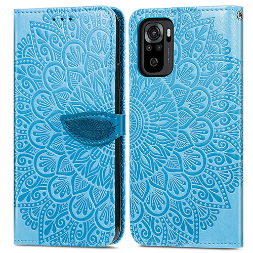 Leather Case Stands Fashionable Pattern Flip Cover Holder S04D for Xiaomi Redmi Note 10 4G Blue