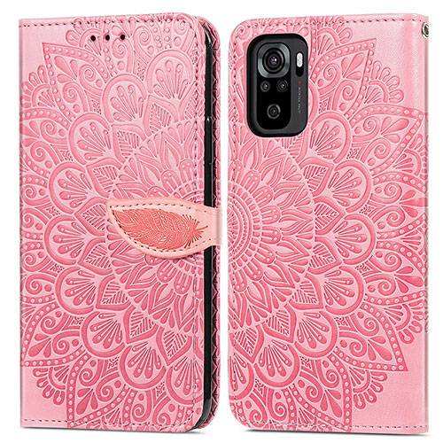 Leather Case Stands Fashionable Pattern Flip Cover Holder S04D for Xiaomi Redmi Note 10 4G Rose Gold