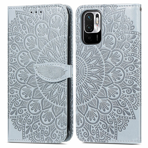 Leather Case Stands Fashionable Pattern Flip Cover Holder S04D for Xiaomi Redmi Note 10 5G Gray