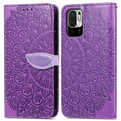 Leather Case Stands Fashionable Pattern Flip Cover Holder S04D for Xiaomi Redmi Note 10 5G Purple
