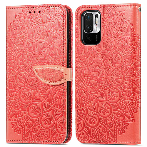 Leather Case Stands Fashionable Pattern Flip Cover Holder S04D for Xiaomi Redmi Note 10 5G Red