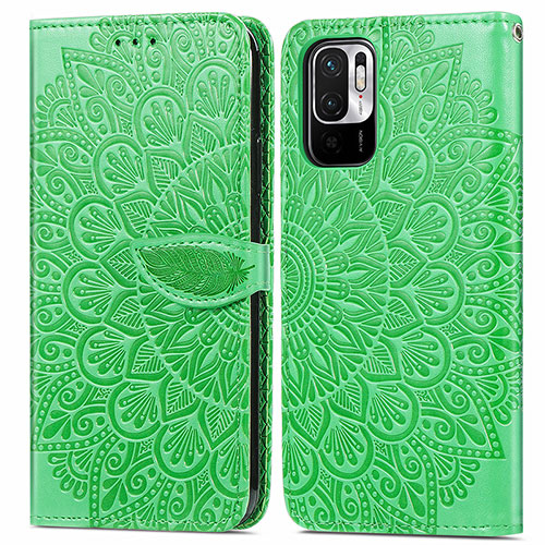 Leather Case Stands Fashionable Pattern Flip Cover Holder S04D for Xiaomi Redmi Note 10 JE 5G Green