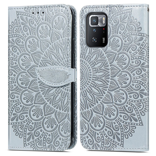 Leather Case Stands Fashionable Pattern Flip Cover Holder S04D for Xiaomi Redmi Note 10 Pro 5G Gray
