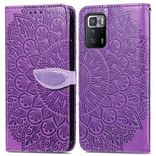 Leather Case Stands Fashionable Pattern Flip Cover Holder S04D for Xiaomi Redmi Note 10 Pro 5G Purple