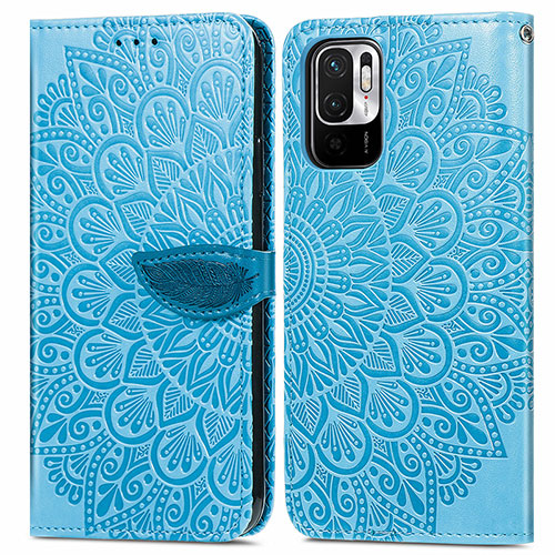 Leather Case Stands Fashionable Pattern Flip Cover Holder S04D for Xiaomi Redmi Note 10T 5G Blue