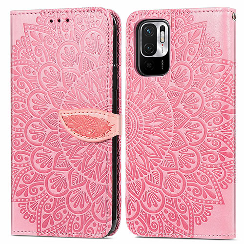 Leather Case Stands Fashionable Pattern Flip Cover Holder S04D for Xiaomi Redmi Note 10T 5G Rose Gold