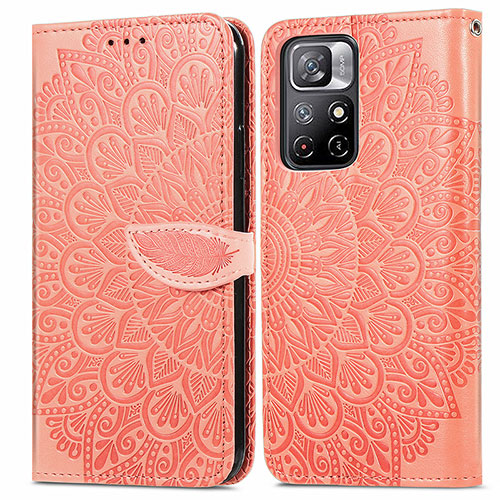 Leather Case Stands Fashionable Pattern Flip Cover Holder S04D for Xiaomi Redmi Note 11 5G Orange