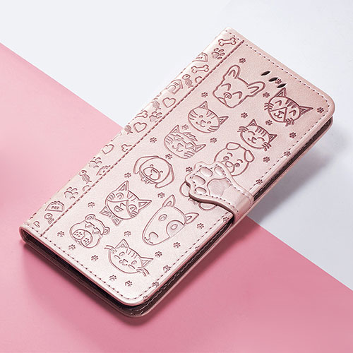Leather Case Stands Fashionable Pattern Flip Cover Holder S05D for Google Pixel 6a 5G Rose Gold
