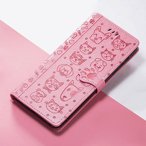 Leather Case Stands Fashionable Pattern Flip Cover Holder S05D for Huawei Honor 50 5G Pink