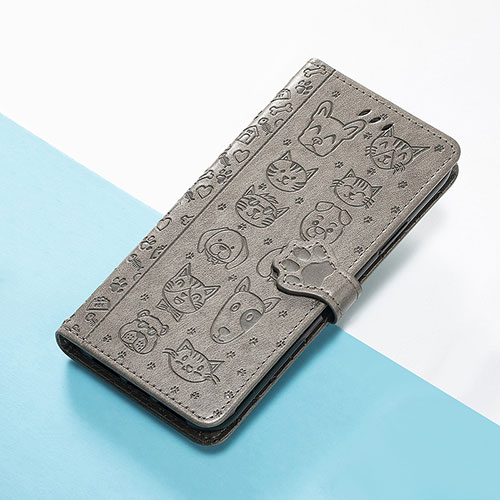 Leather Case Stands Fashionable Pattern Flip Cover Holder S05D for Huawei Honor 50 Pro 5G Gray