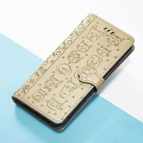 Leather Case Stands Fashionable Pattern Flip Cover Holder S05D for Huawei Honor 50 SE 5G Gold